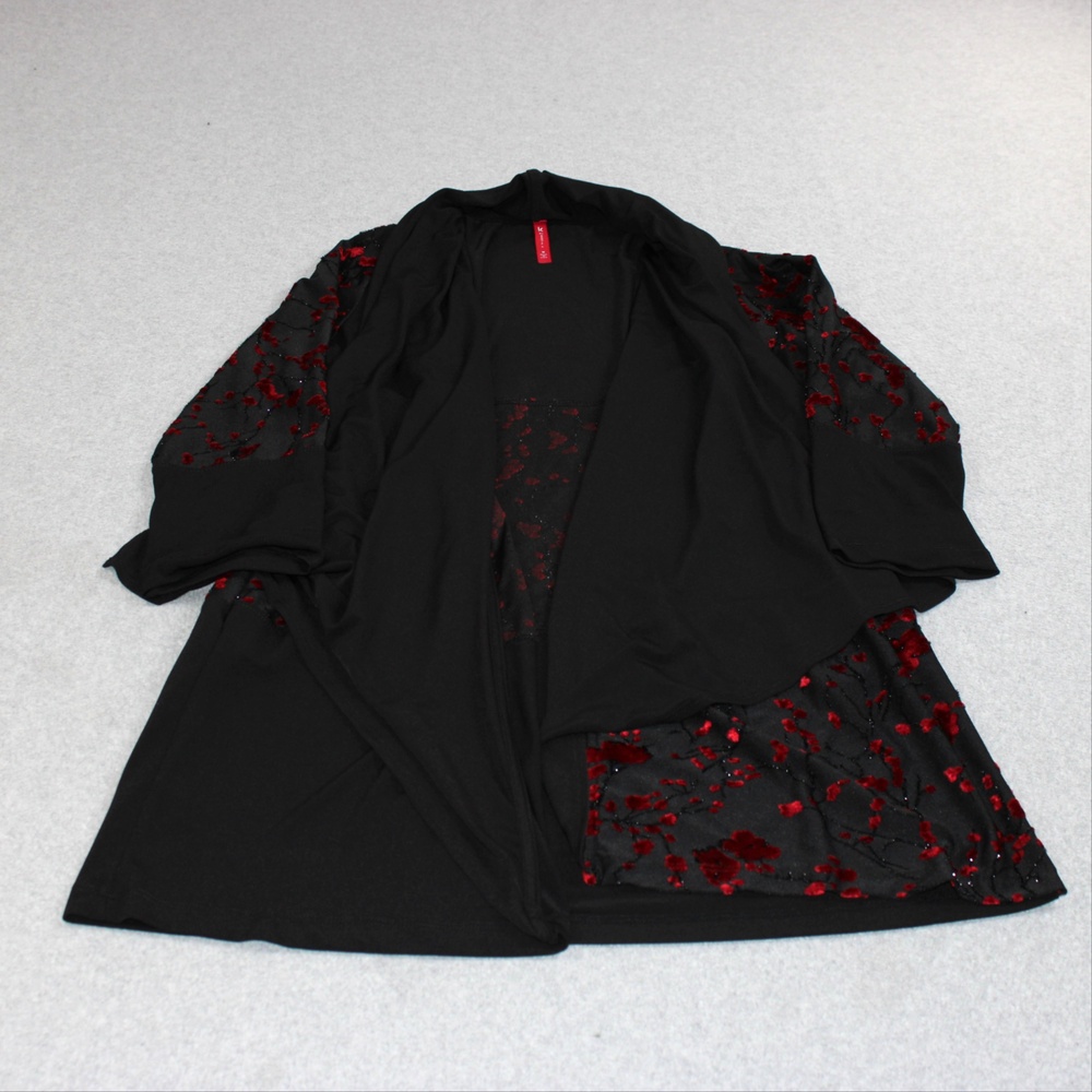 IC By Connie K Jacket Women Medium Black Mesh Floral Kimono Open Lightweight USA
